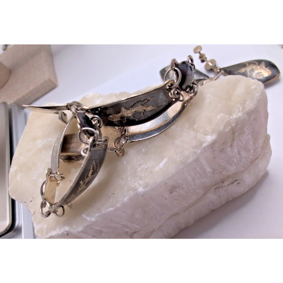 VTG SIAM 925 Sterling Silver Dancers Set: Bracelet & Screwback Earrings +1 - Picture 11 of 16